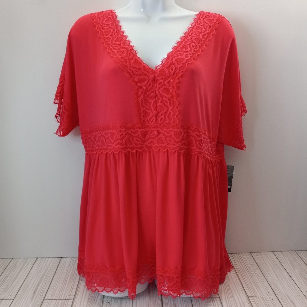 Torrid Super Soft Bright Berry Lace Babydoll Top